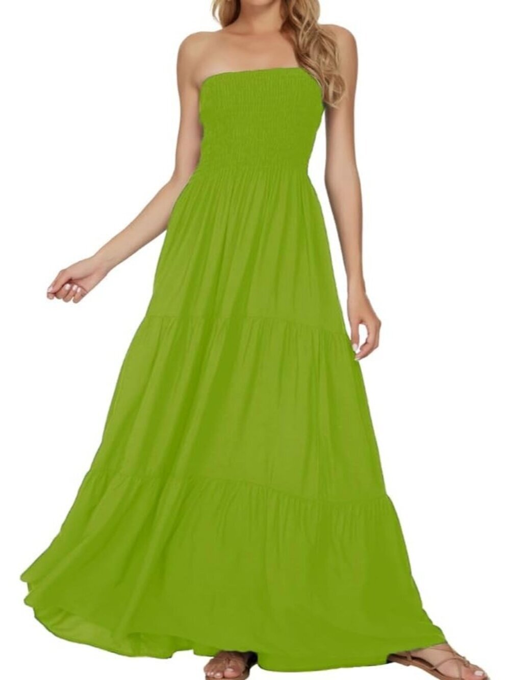 Women's Apple Green Stylish Tube Top Off Shoulder Boho Beach Long Maxi Dress - Picture 3 of 4